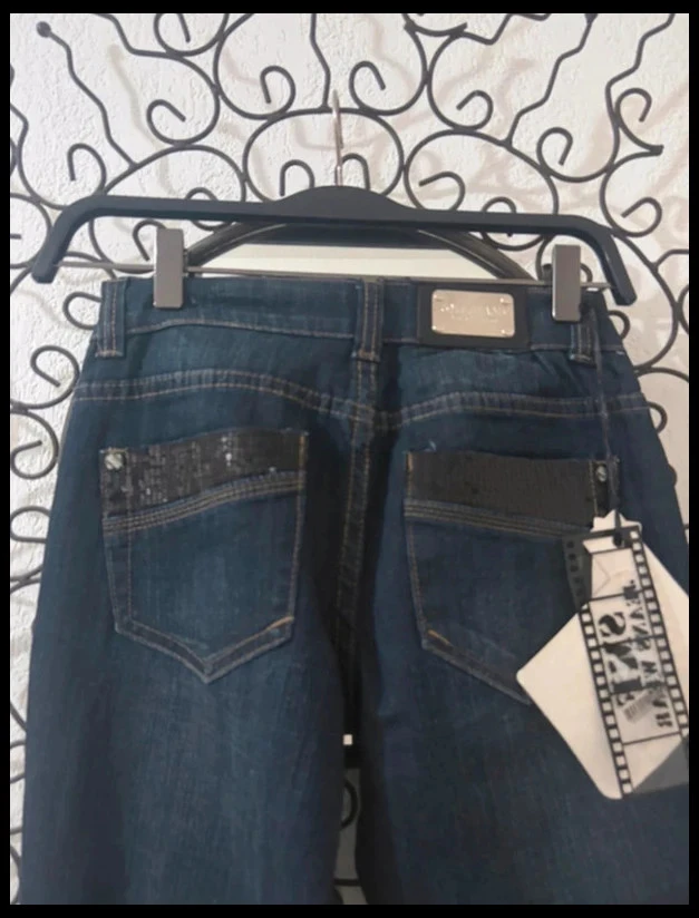 Calça jeans SMF Bootcut Nova com Etiqueta - Sequins & Denim Bruto - Tamanho 27 (36) – photo 5